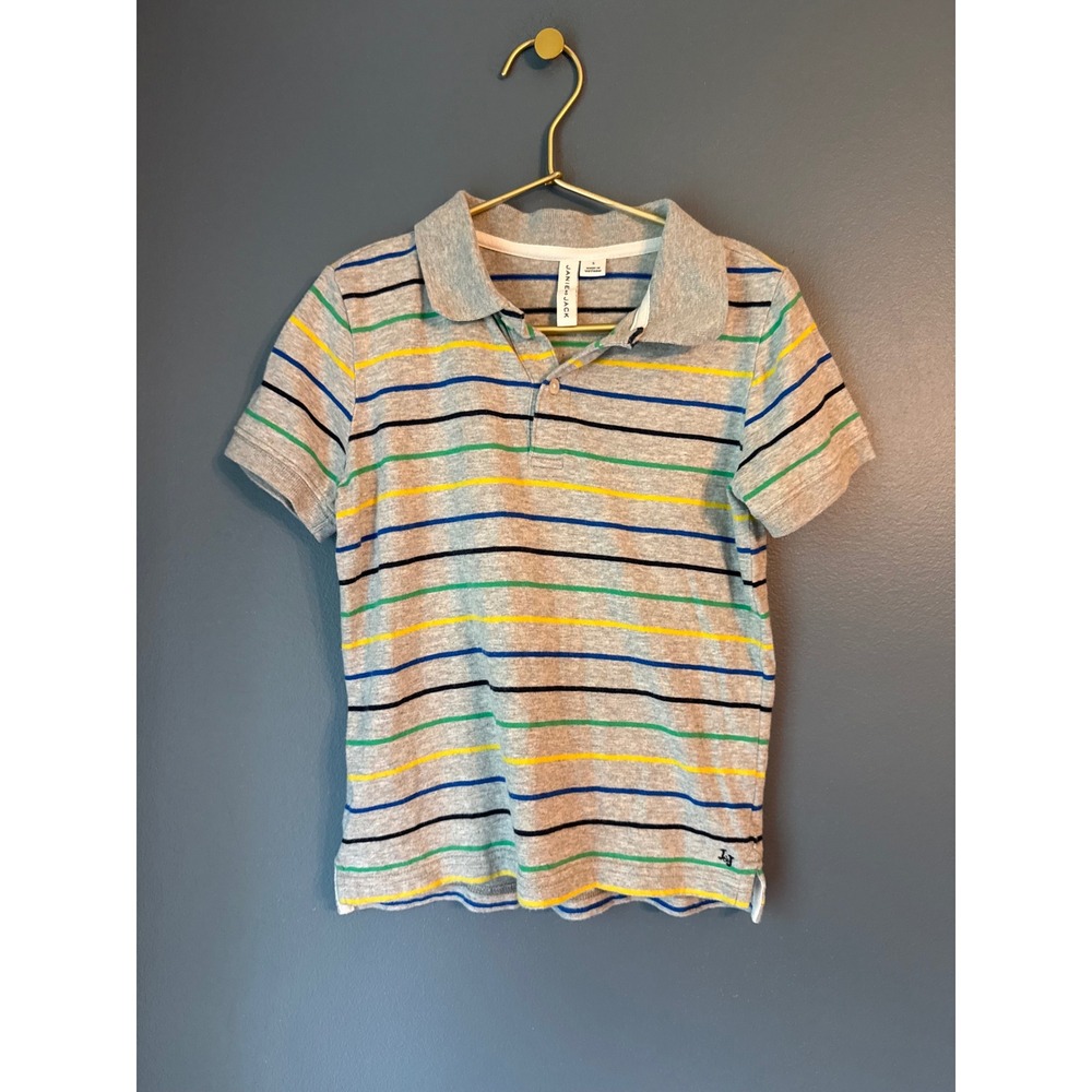 Janie and Jack Boys Gray Striped Short Sleeve Polo Shirt Size 5‎